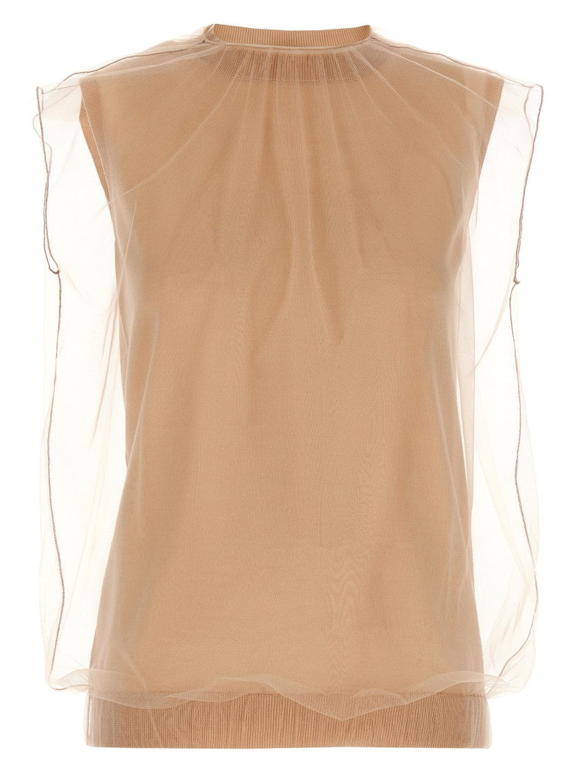 Fabiana Filippi Knitted Sleeveless Top With Double Layer Tulle