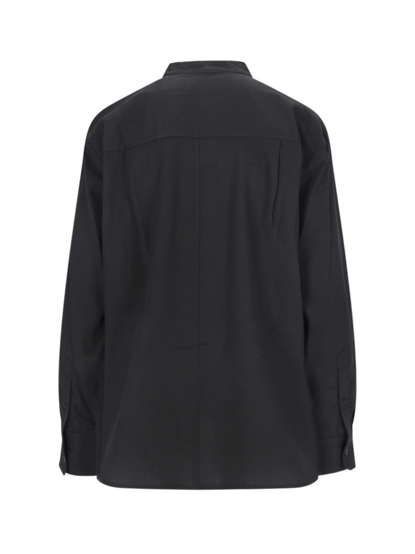 Isabel Marant Étoile Embroidered Black Tencel Shirt With Mandarin Collar