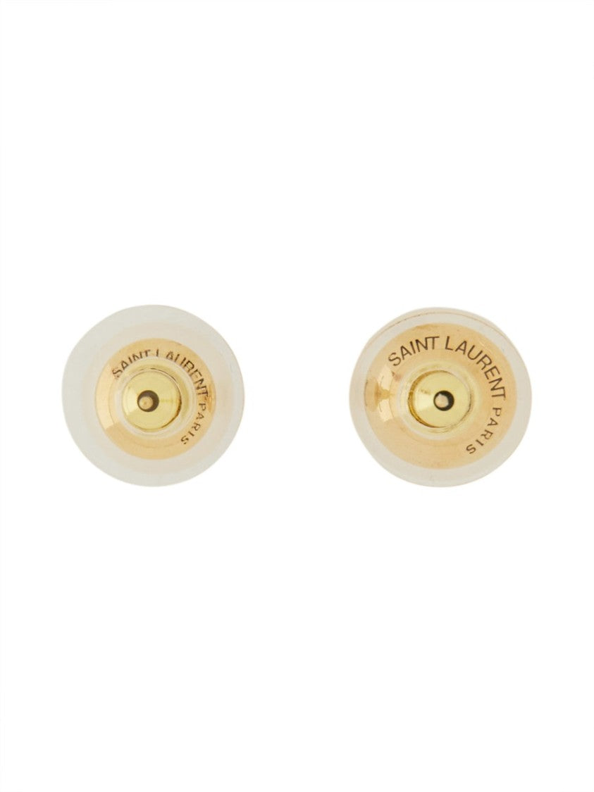 Saint Laurent Asymmetrical Oval Earrings With Glossy Surface And Pearly Finish