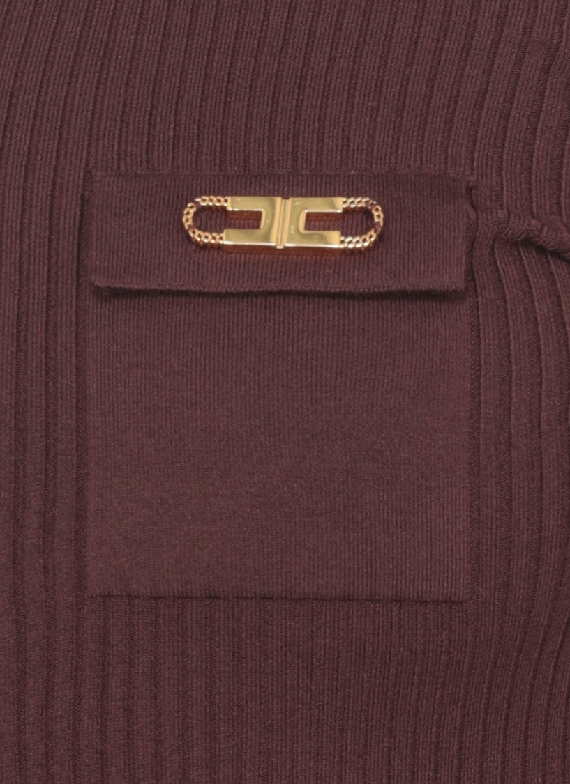 Elisabetta Franchi Ribbed Burgundy Sweater With Logo Detail