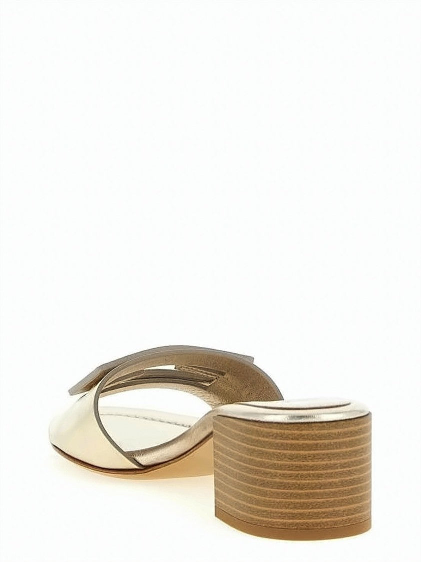 Fendi Open-Toe Mule With Metallic Finish And Signature Logo