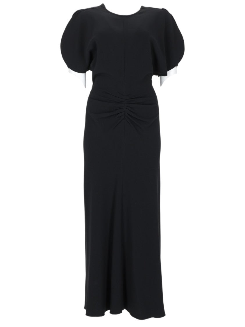 Victoria Beckham Bela Black Puffed Sleeves Viscose-Blend Midi Dress