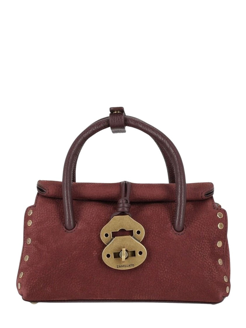 Zanellato Bordeaux Gold-Tone Clasp Studded Leather Handbag