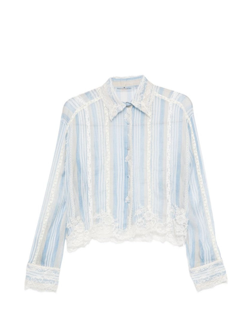Ermanno Scervino Light Blue Silk Shirt With Lace Trimmings