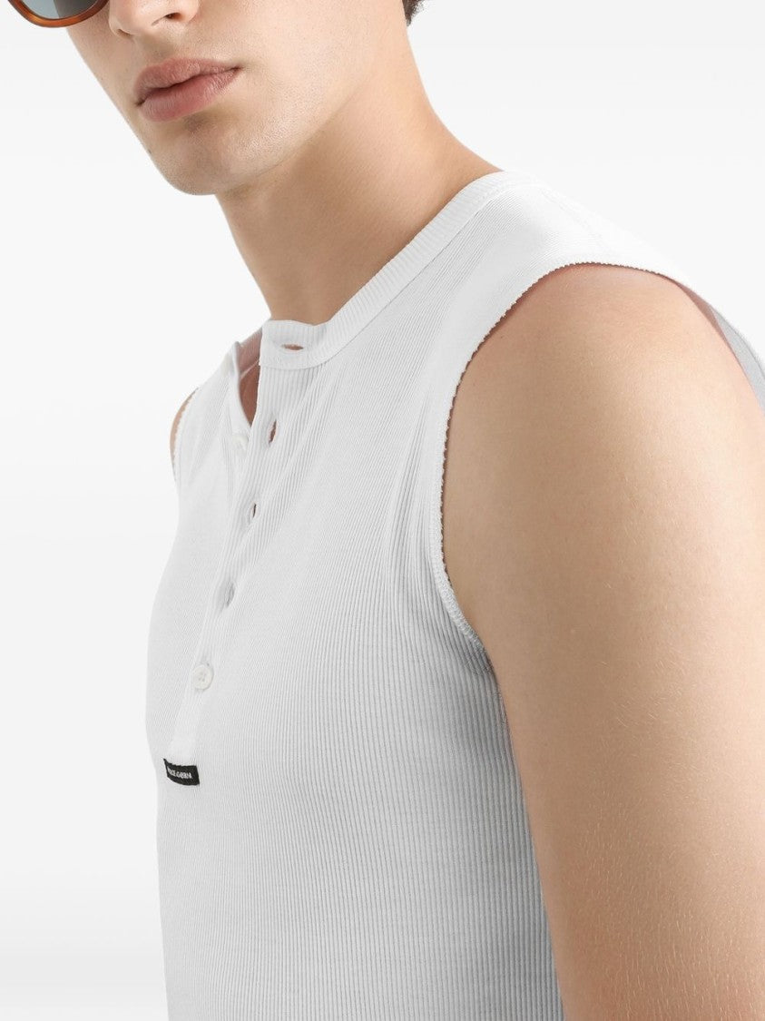 Dolce & Gabbana White Ribbed Knit Logo Tank Top