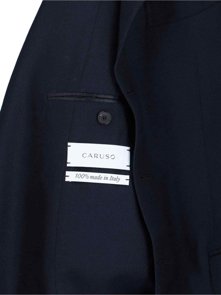 Caruso Single-Breasted Blazer In Blue Wool, Dark Shade
