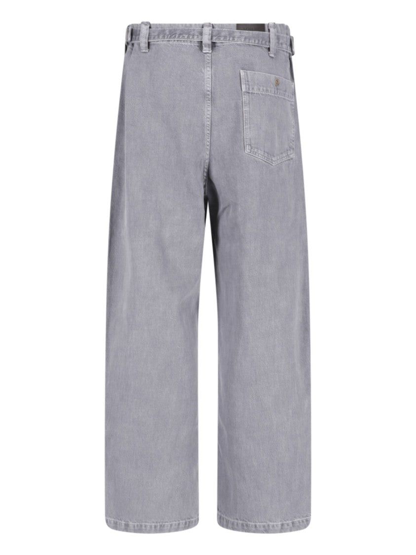 Lemaire Grey Vintage Wash Wide-Leg Cotton Trousers