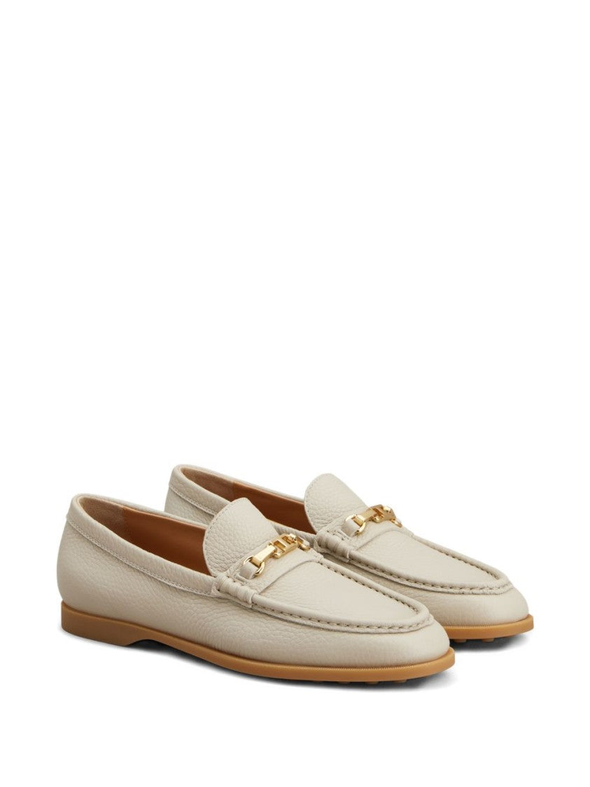 Tod's Ecru Topstitching Rubber Sole Slip Flats