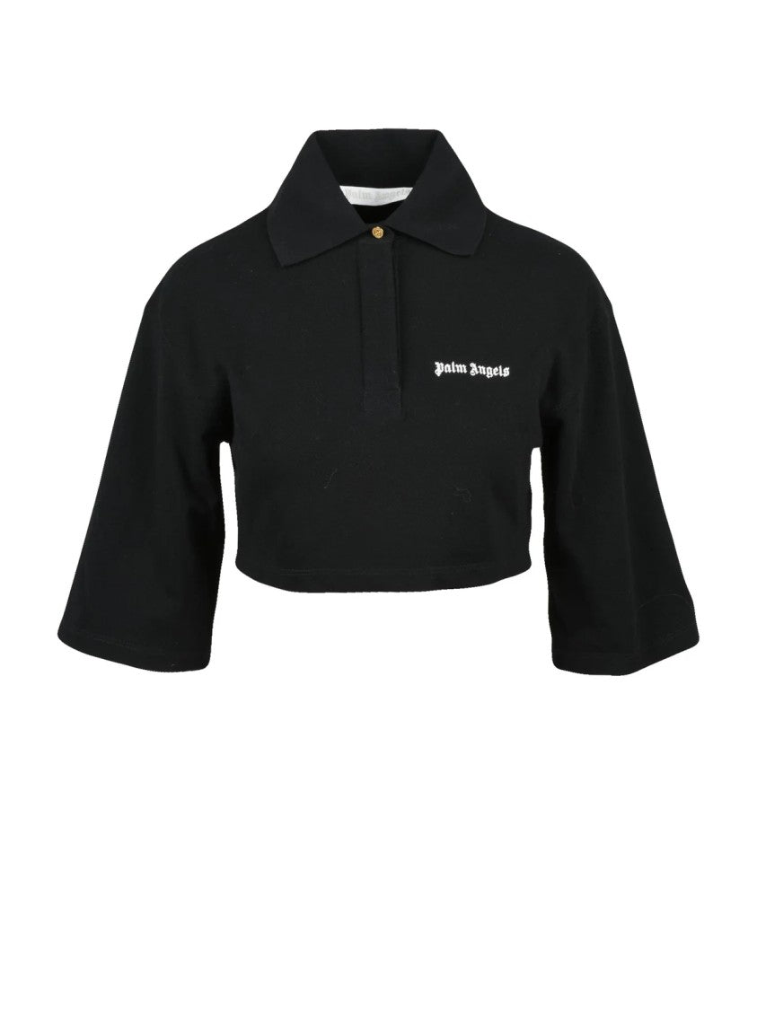 Palm Angels Black Cotton Cropped Polo Shirt