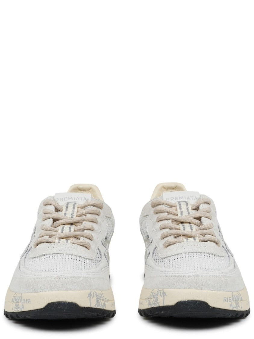 Premiata Nous Mesh Calf Leather Printed Sneakers