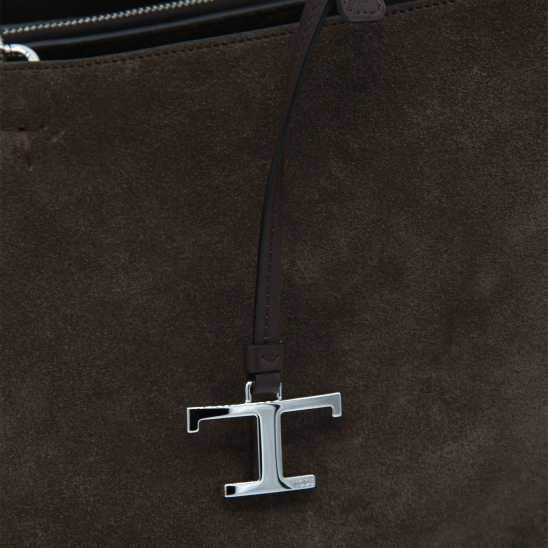 Tod's Deep Brown Suede Tote Bag With Silver-Tone Charm
