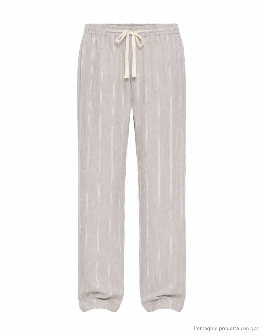 East Harbour Surplus Light Grey Oxnard Striped Linen Trousers