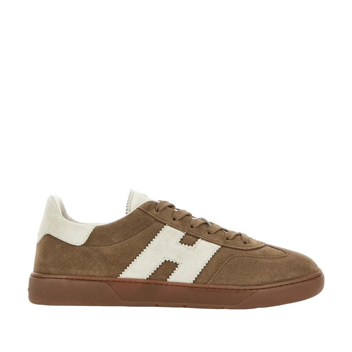 Hogan Lace-Up Brown Sneakers With Contrasting White Accents