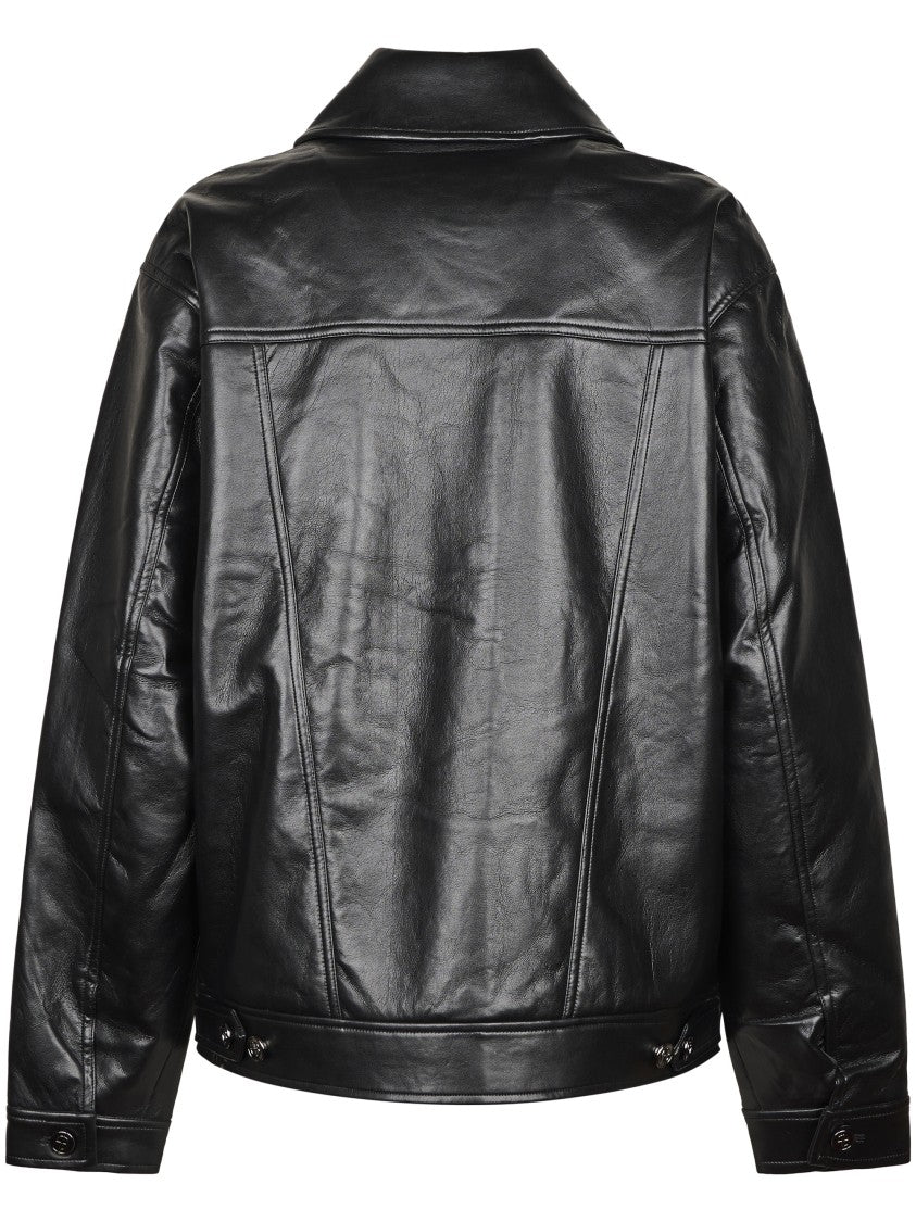 Anine Bing Rory Metallic Detail Glossy Leather Jacket