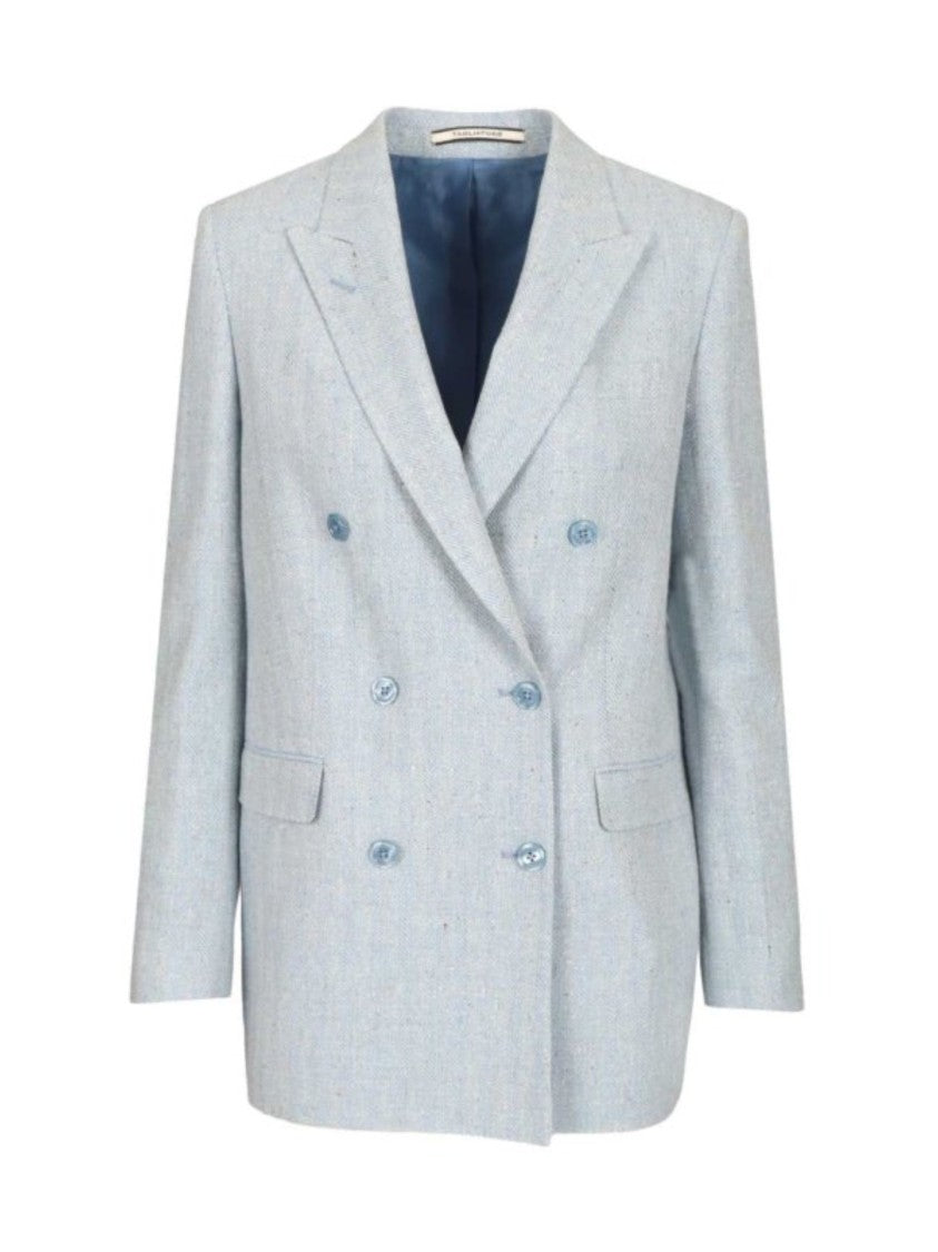 Tagliatore Light Blue Double Breasted Peak Lapels Blazer