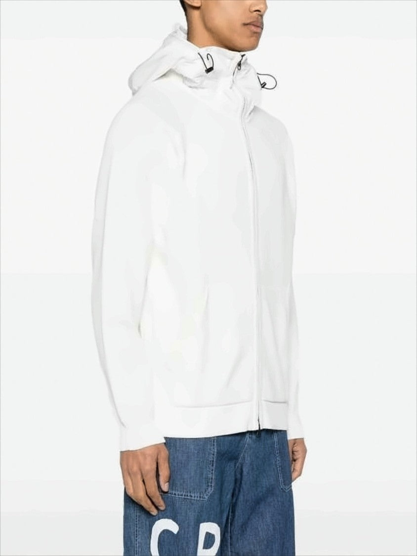 C.P. Company Minimalist White Casual Jacket With Hood And Logo Patch
