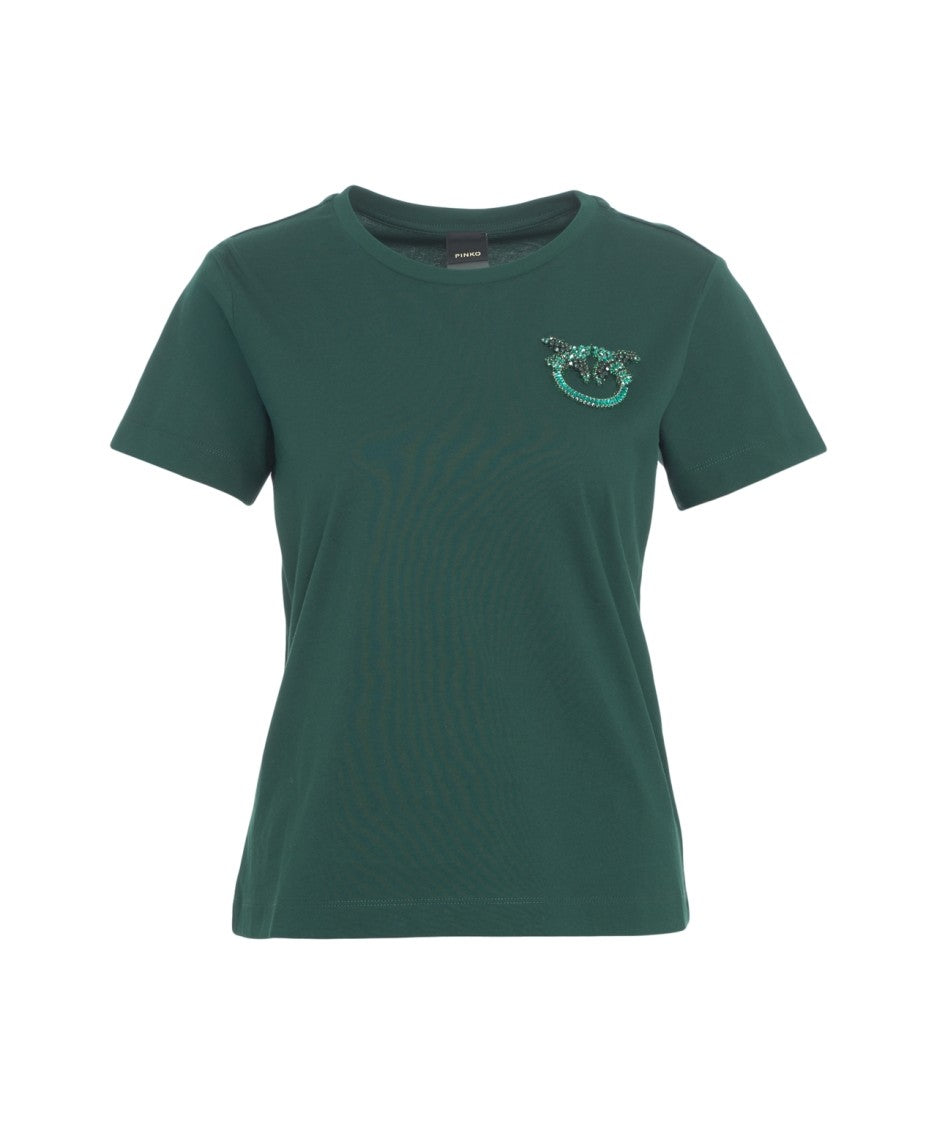 Pinko Crew Neck T-Shirt With Love Swallows Appliqué