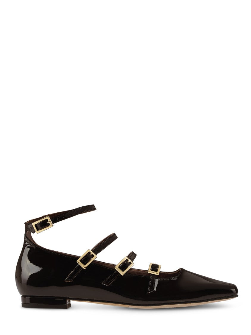 Alohas Pointed-Toe Ballet Flats With Gold Buckle Accents