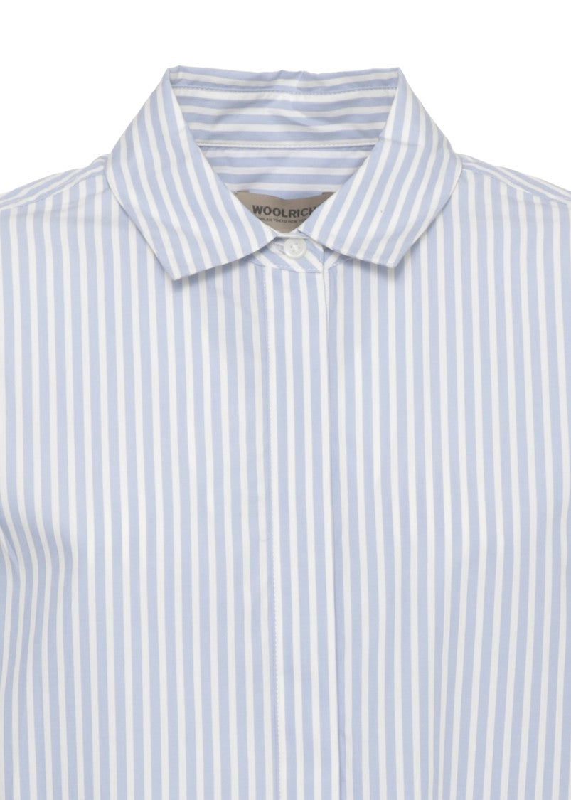 Woolrich Vertical Striped Cotton Dress With Classic Collar And Buttoned Cuffs