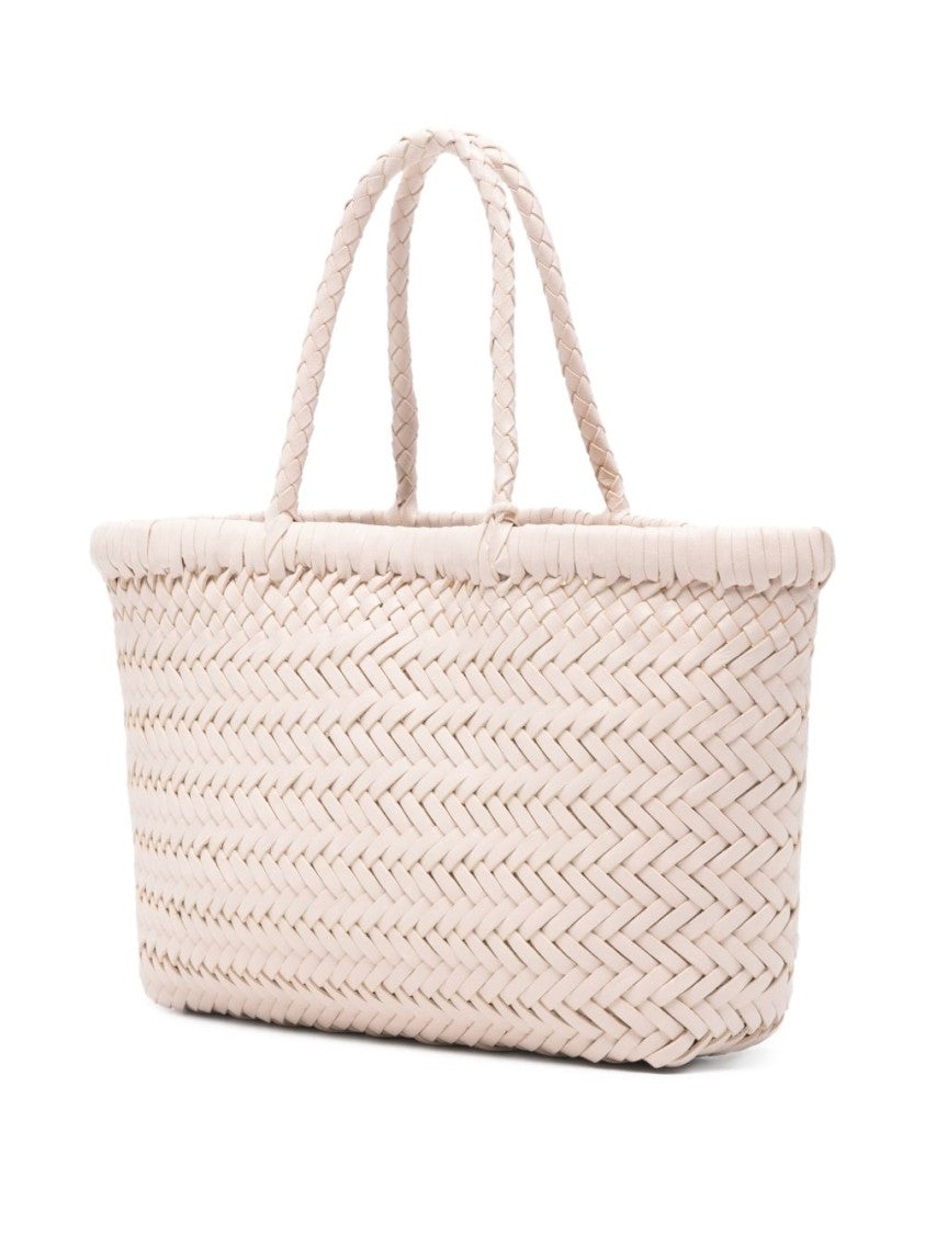 Dragon Diffusion Elegant Beige Woven Handbag With Braided Handles