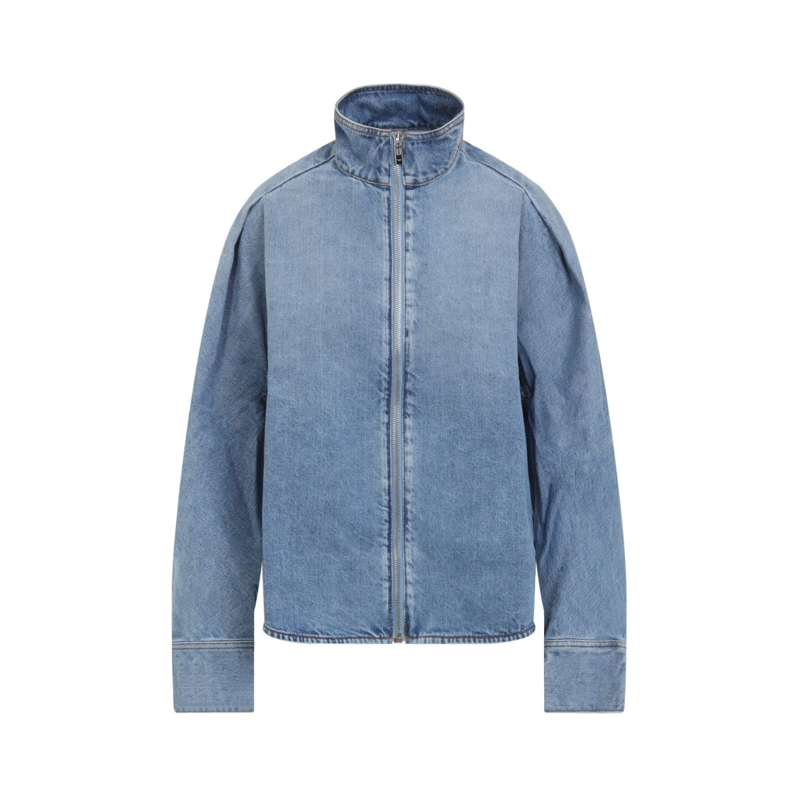 Alaïa Light Blue Cotton Zip Shirt With Standing Collar