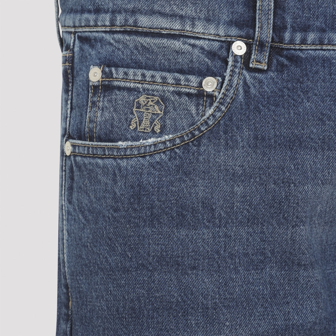 Brunello Cucinelli Denim Blue Cotton Jeans With Concealed Fastening