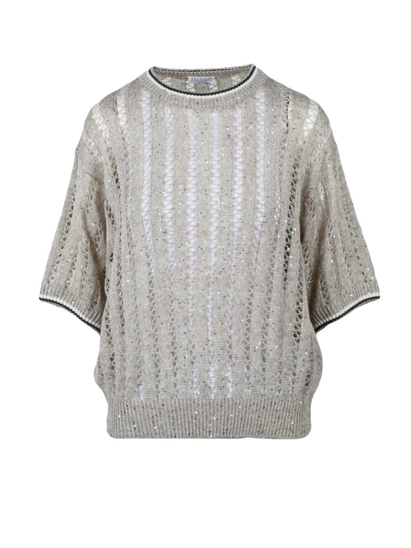 Brunello Cucinelli Beige Linen Nylon Women Sweater