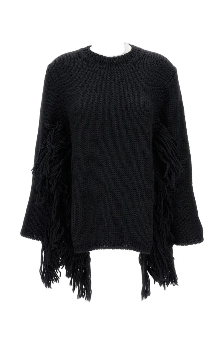 Comme Des Garçons Wide Cable Knit Sweater With Fringed Hem Detail