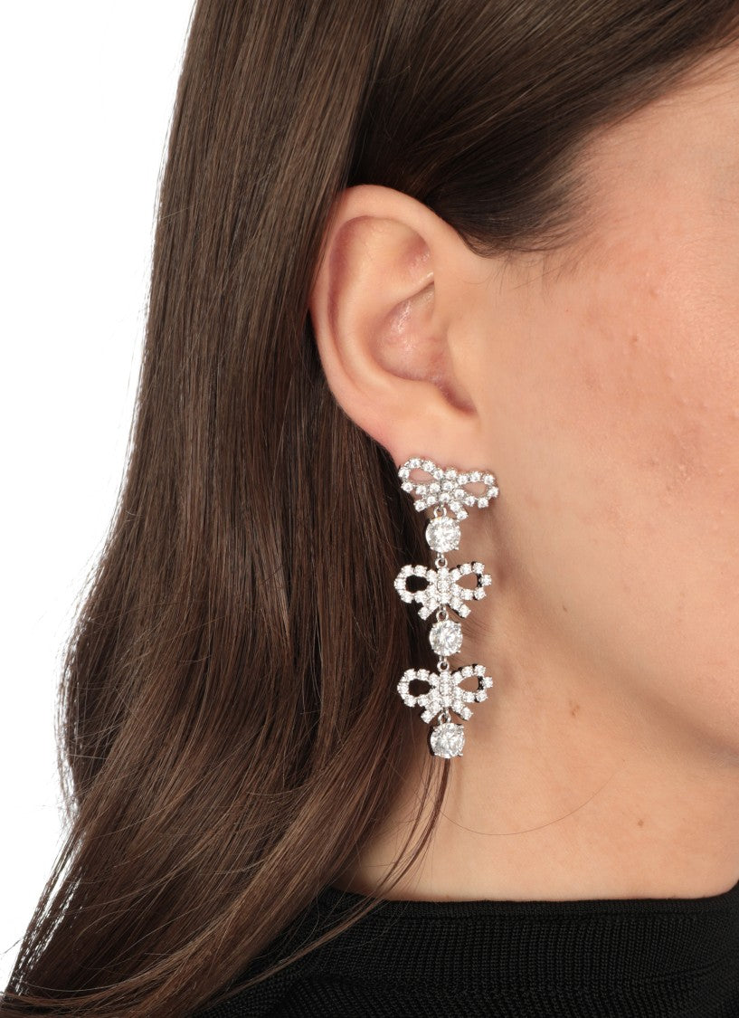 Self-Portrait Micro Bow Crystal Tiered Earrings