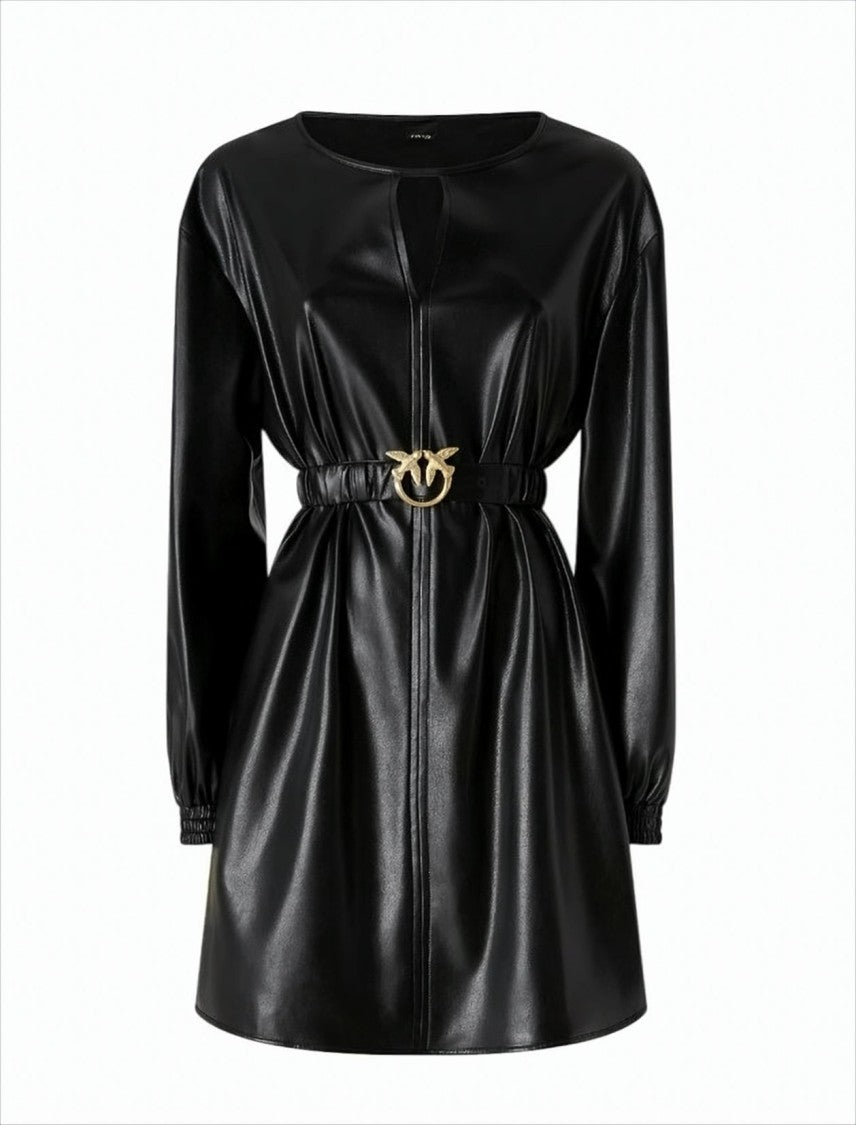 Pinko Short Dress With Leather Effect