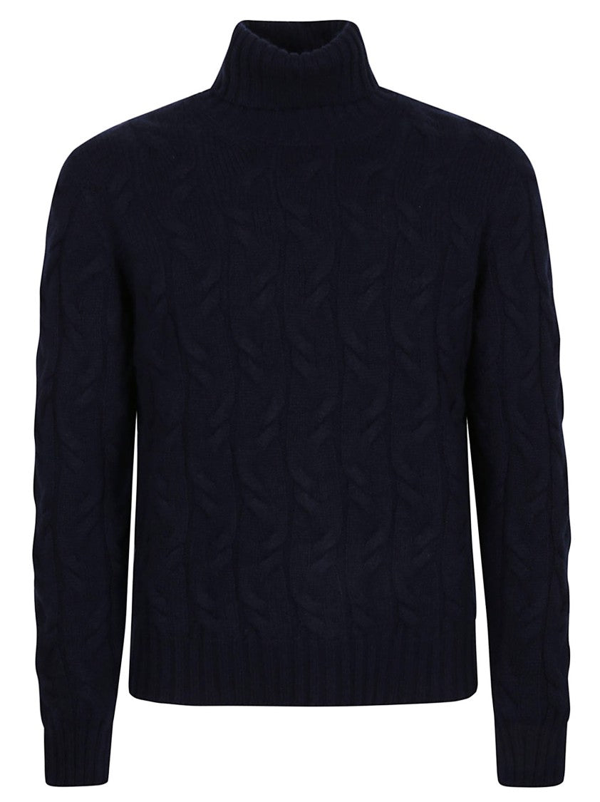 Drumohr Blue Treccia Cable Knit Turtleneck