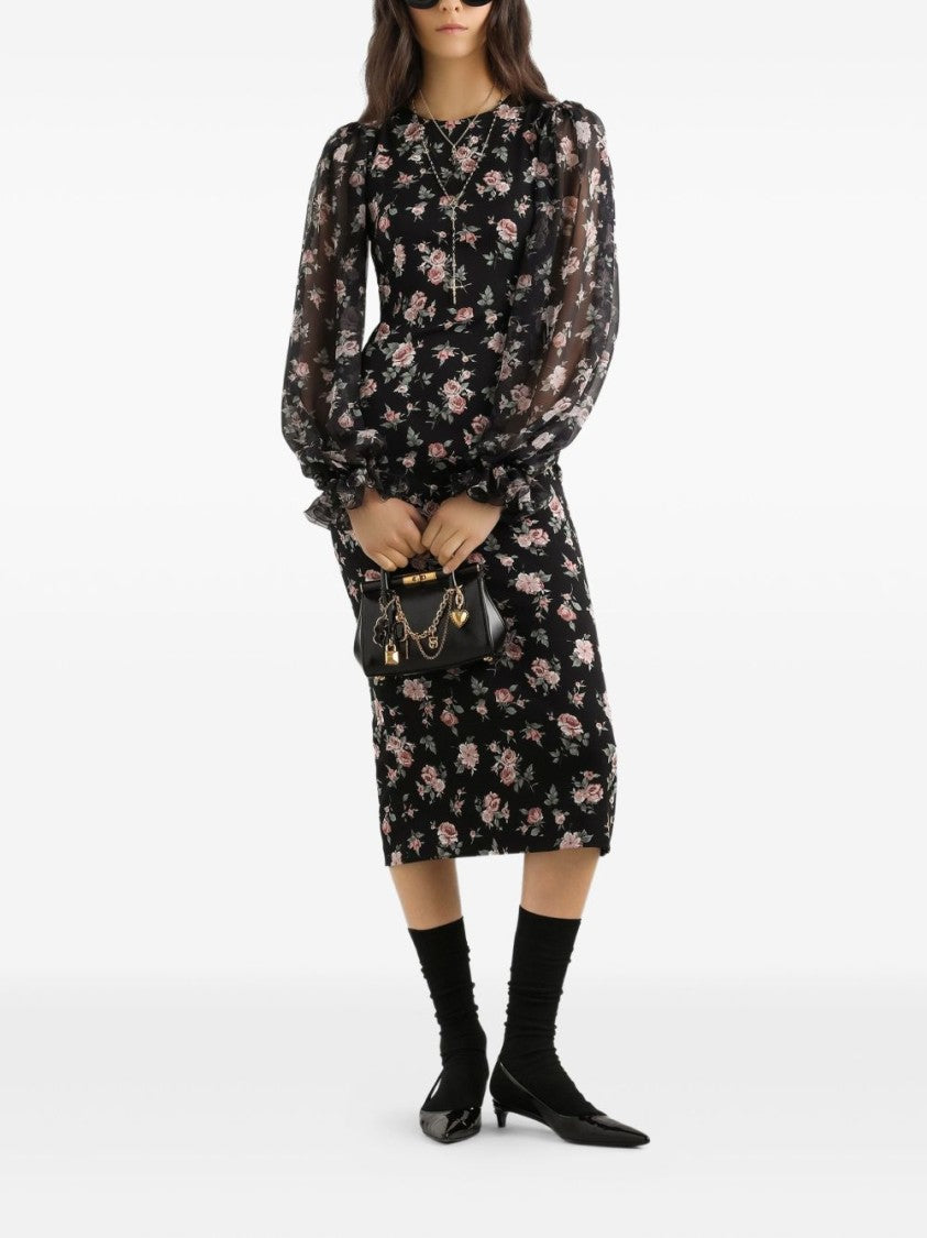 Dolce & Gabbana Silk Blend Midi Dress With Romantic Floral Print