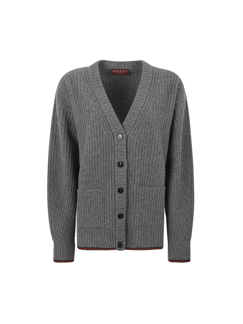 Gucci Ribbed Knit Oversized Cardigan With Deep V-Neck