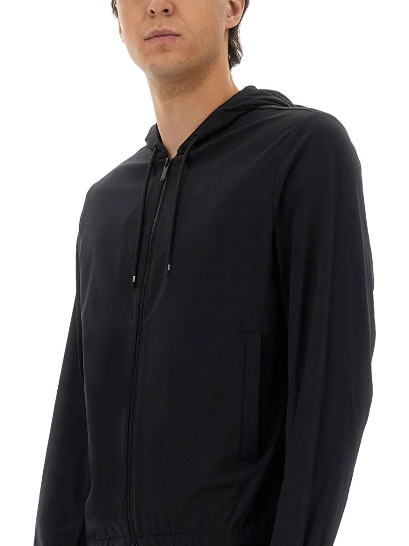 Boss Minimalist Hooded Jacket With Zip Front And Elastic Cuffs