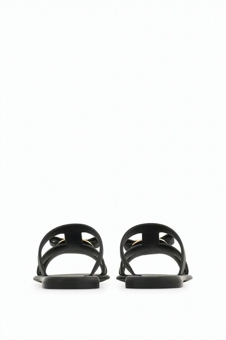 Salvatore Ferragamo Minimalist Black Rubber Slide Sandals With Gold-Tone Plate