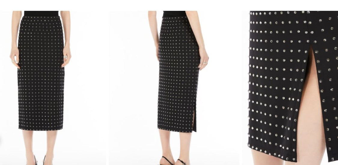 Sportmax Fitted Black Skirt With Crystal Embellishments And Side Slits