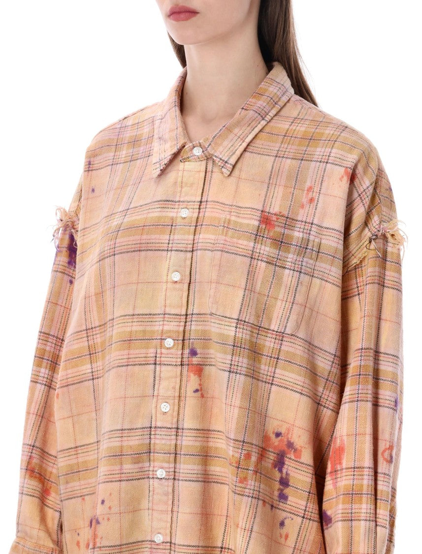R13 Frayed Hem Oversized Plaid Shirt
