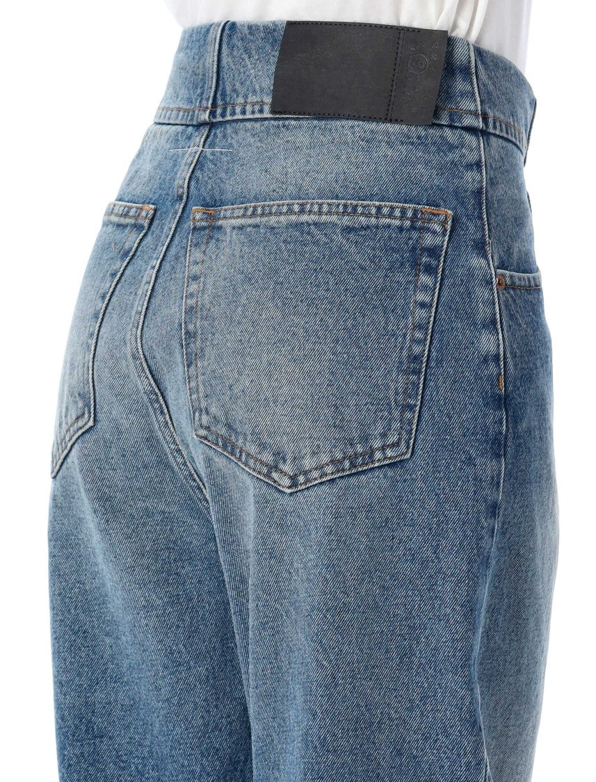 Mm6 By Maison Margiela High-Waisted Wide-Leg Denim Pants