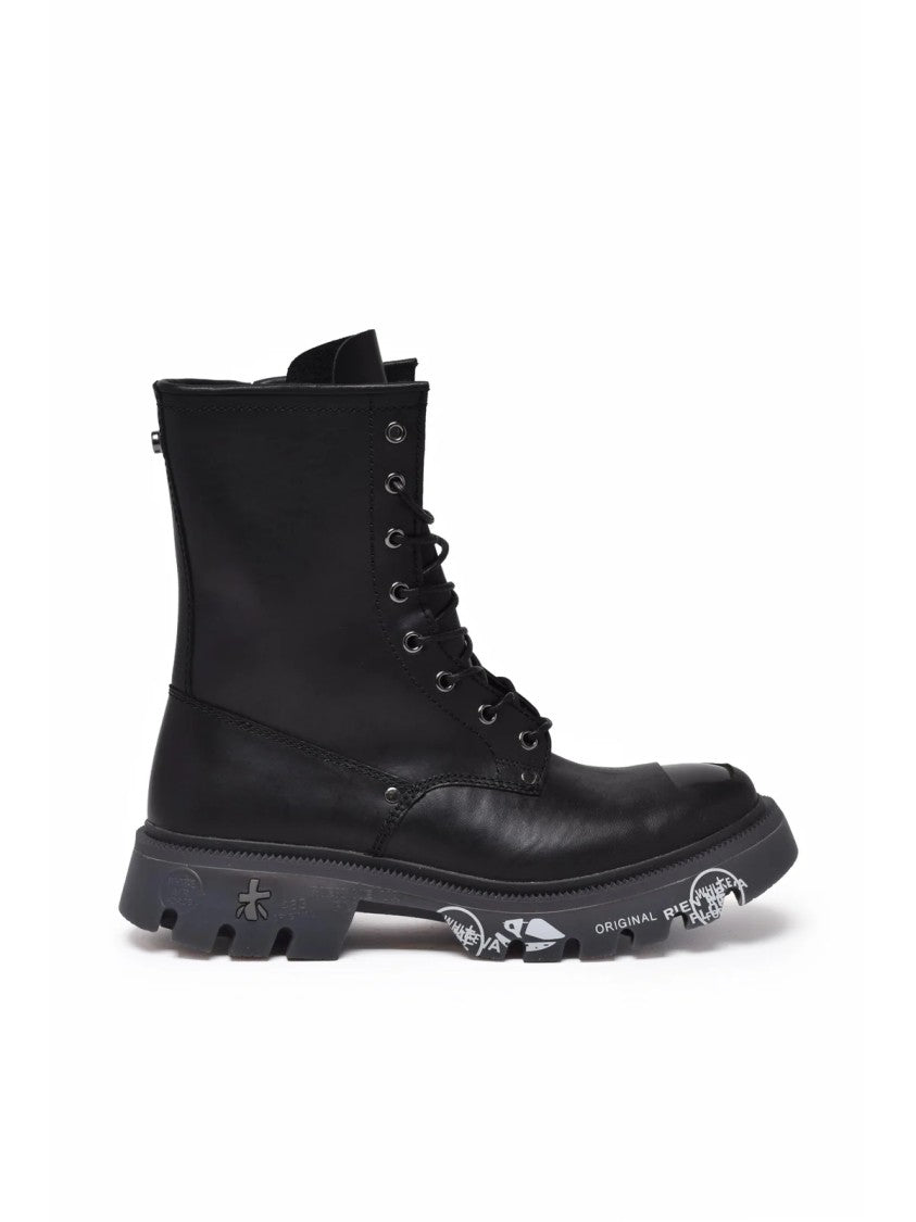 Premiata Black Leather Zip Ankle Boots