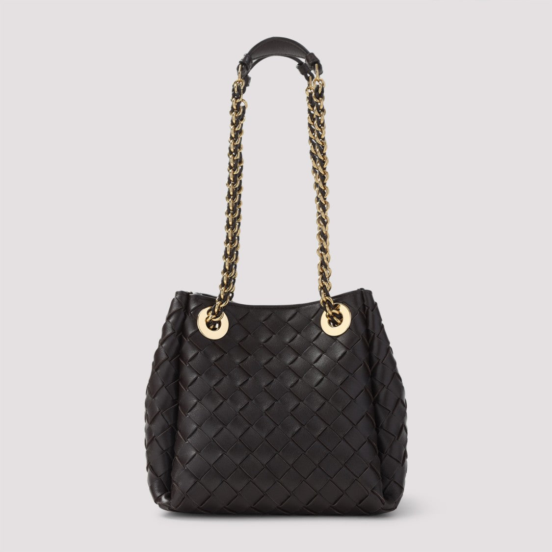 Bottega Veneta Woven Leather Shoulder Bag With Chain Straps And Structured Silhouette