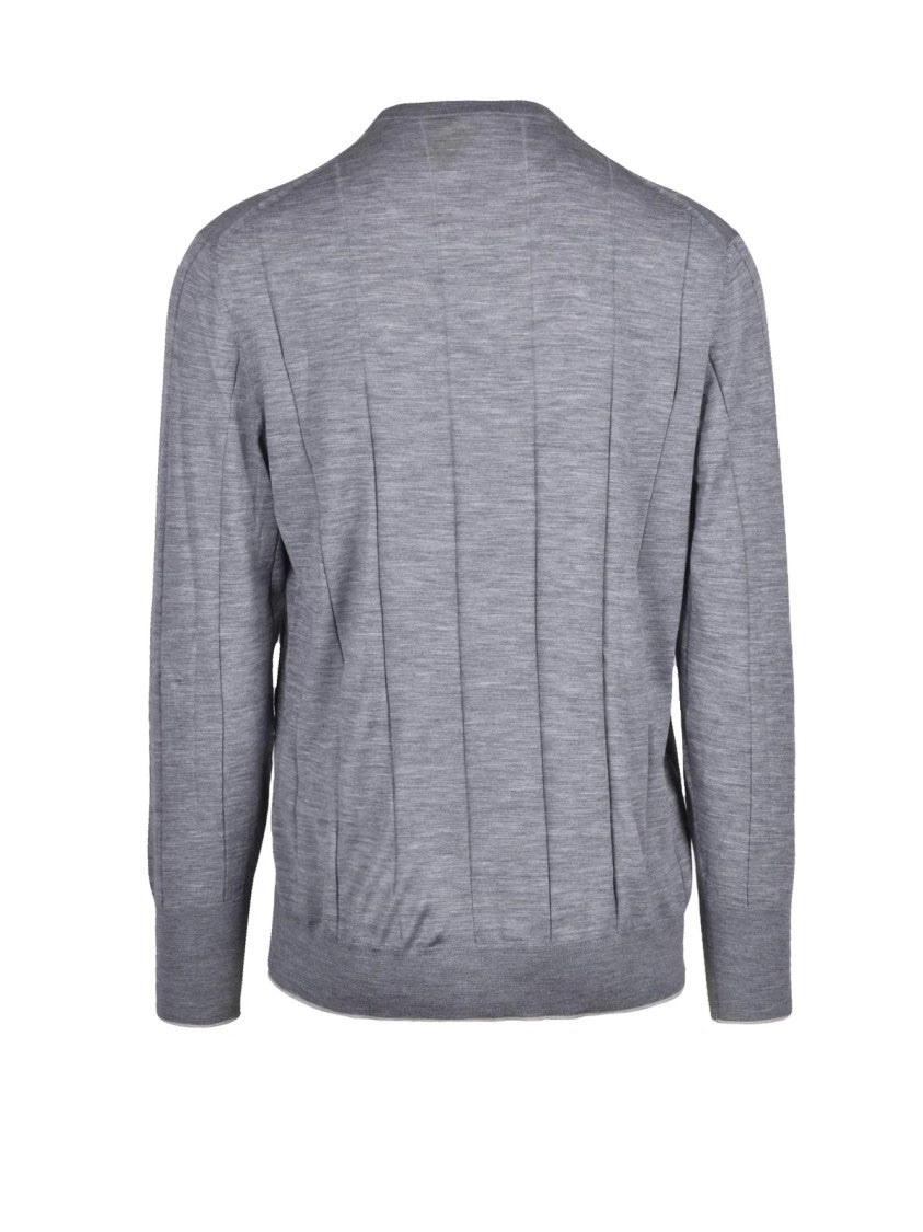 Eleventy Slim Fit Wool Under Jacket Sweater With Vertical Ribbed Pattern