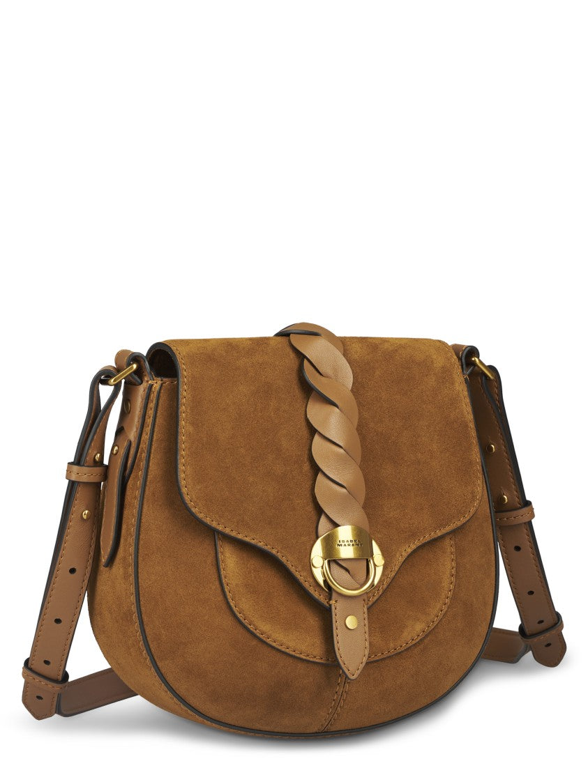 Isabel Marant Small Suede Bag With Braided Leather Strap And Gold-Tone Clasp