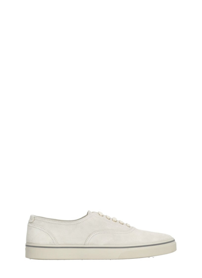 Brunello Cucinelli Ivory Suede Leather Laced Sneakers