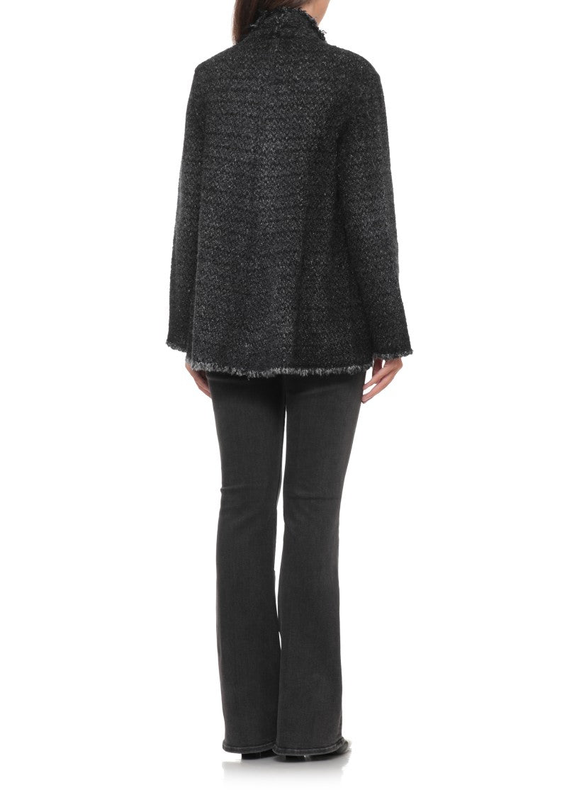 Avant Toi Textured Knit Wool Cardigan With Fringed Edges
