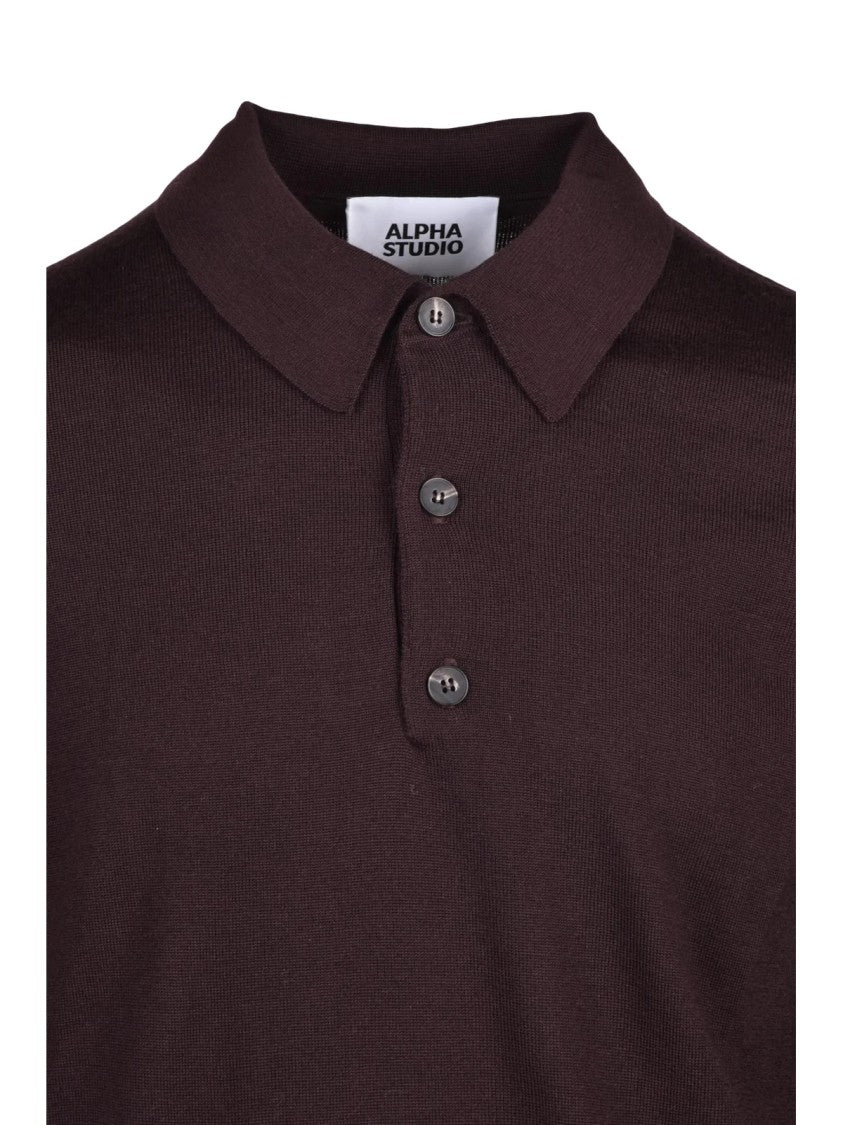 Alpha Studio Brown Extrafine Merino Wool Polo Shirt