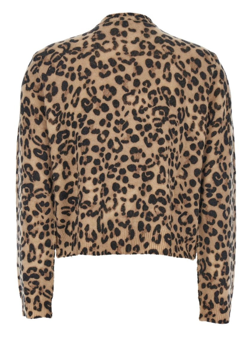 Semi Couture Cropped Cardigan With Bold Leopard Print