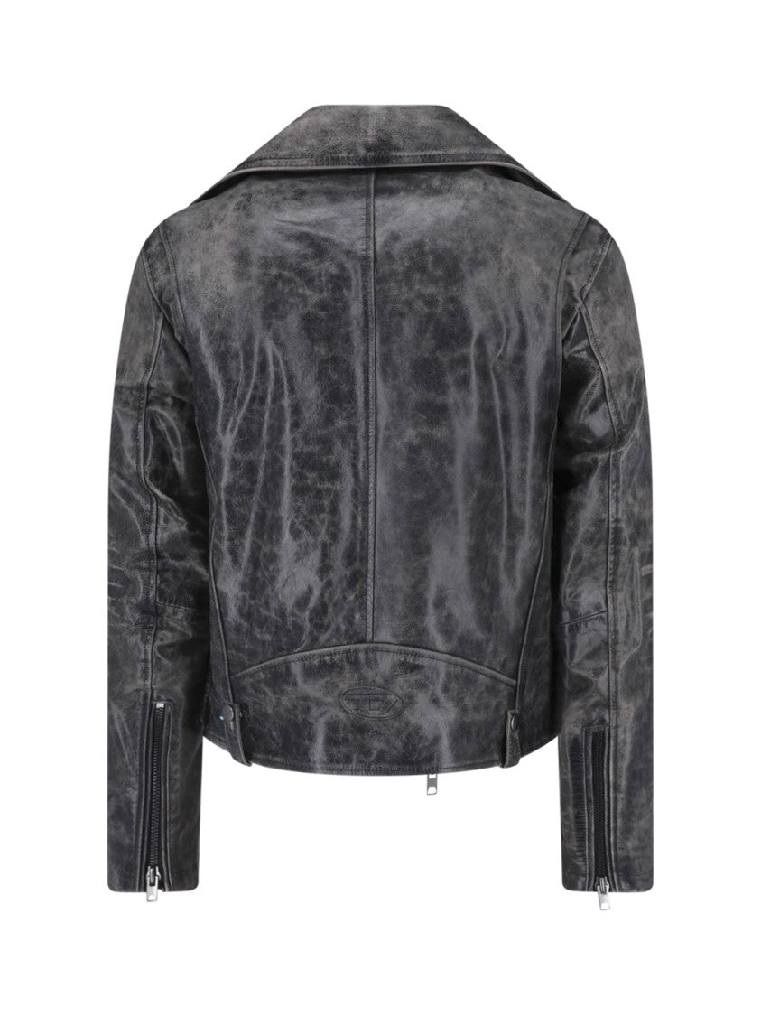 Diesel Black Crackle Leather Biker Jacket