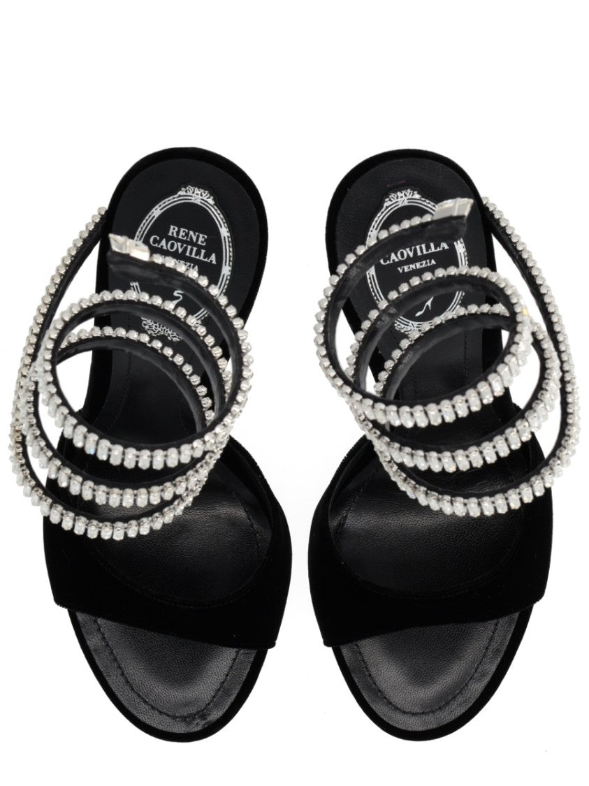 René Caovilla Cleo Spark Spiral Ankle Strap Velvet Sandals