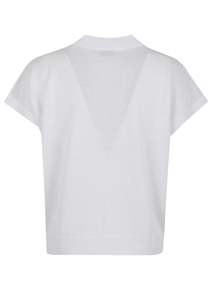 Peserico V-Neck Linen Blend Sweater With Striped Shoulder Detail