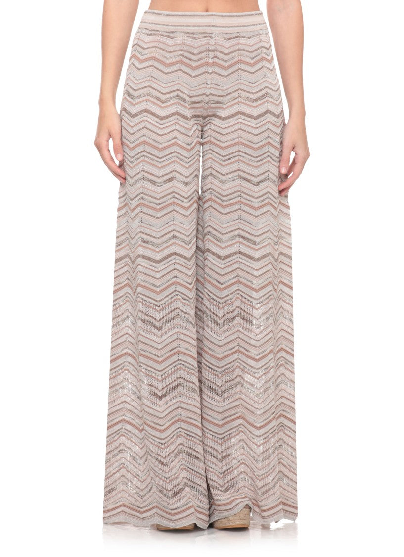 D. Exterior Beige Lurex Geometric Straight-Leg Pants